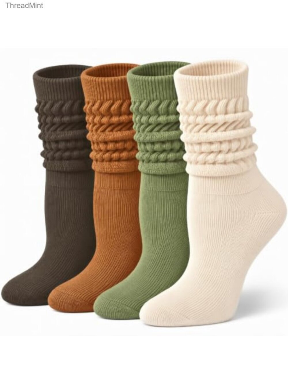 Cotton Slouch Socks 4 Pairs Calf Wool Blend Warm Women's Socks